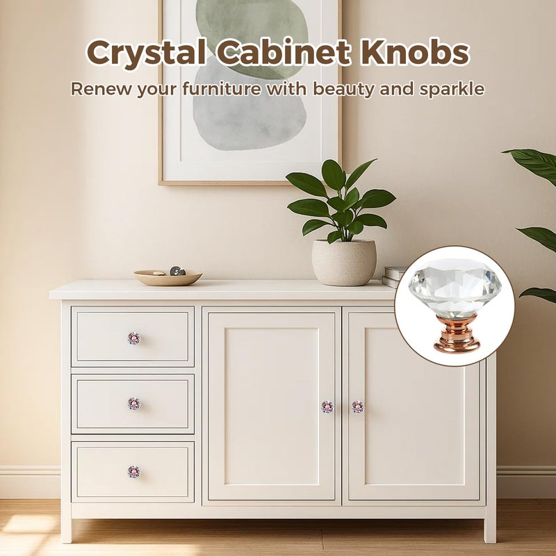 DeELF Outlet 26 pcs Crystal Rose Gold Glass Drawer Pulls 30 mm Decorative Knobs for Kitchen Bathroom Cabinet, Dresser and Cupboard by DeElf - Image 2